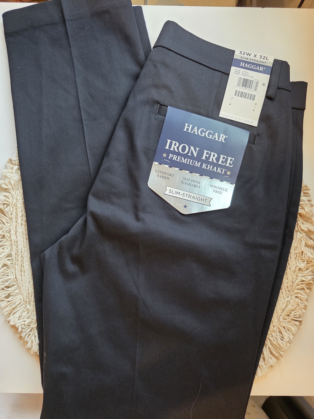 New! Mens 32 X 32 Haggar Iron Free Premium Slim-Straight Dress Pants - Black